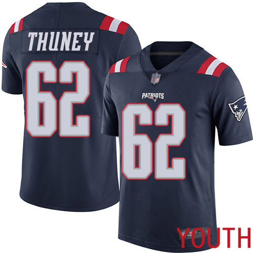 New England Patriots Football #62 Rush Vapor Untouchable Limited Navy Blue Youth Joe Thuney NFL Jersey->youth nfl jersey->Youth Jersey